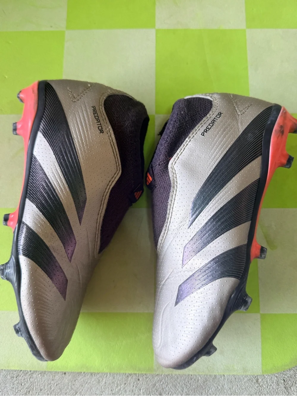 adidas Kids Predator Soccer Shoes in Silver, Navy, and Coral